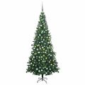 vidaXL Osvetlený umelý vianočný stromček s guľami L 240 cm, zelený