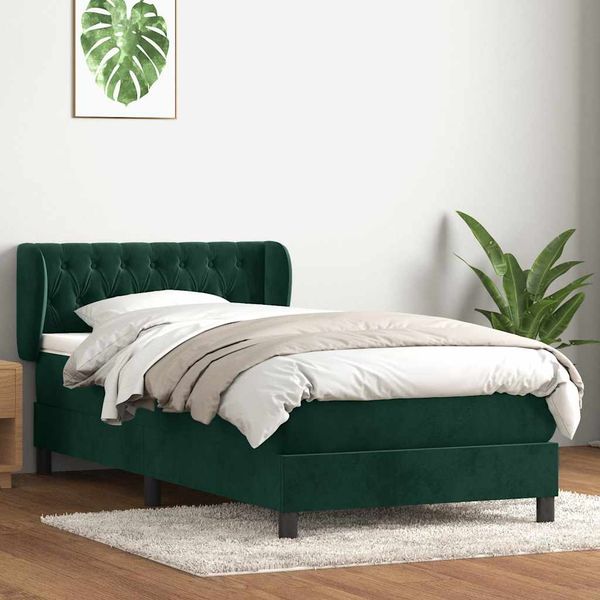 vidaXL Posteľný rám boxsping s matracom tmavozelený 80x220 cm zamat
