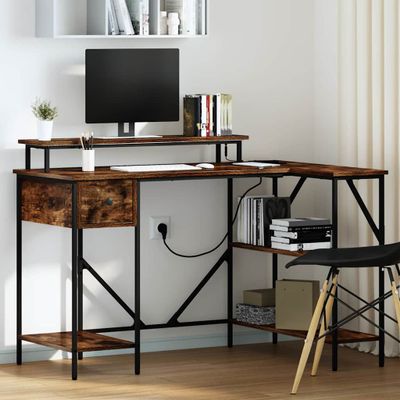 vidaXL Stôl so zásuvkou Dymová dub 120 x 79 x 86,5 cm Kompozitné drevo