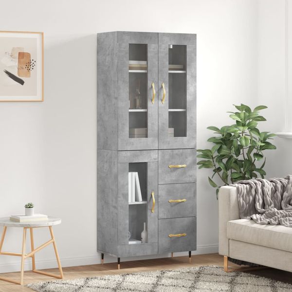 vidaXL Vysoká skrinka betónová sivá 69,5x34x180 cm spracované drevo