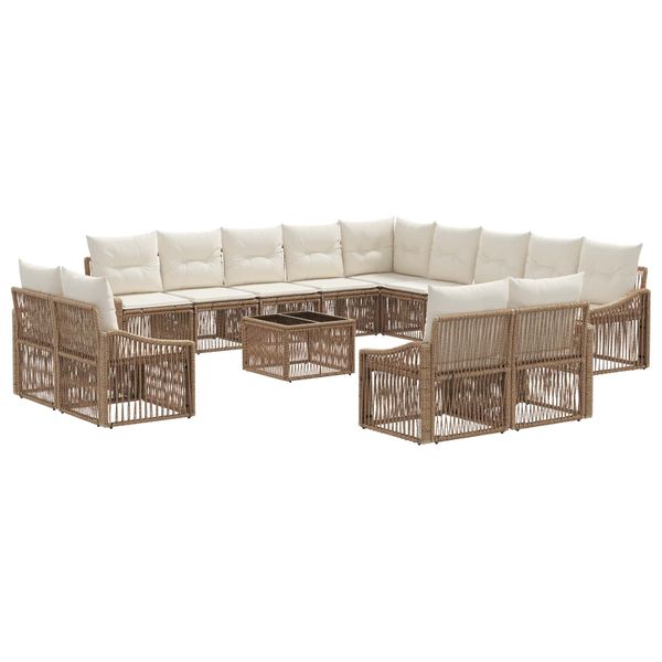 vidaXL Súprava záhradných pohoviek 14 pcs Béžová polyratan