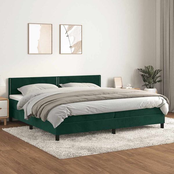 vidaXL Posteľný rám boxsping s matracom tmavozelený 200x200 cm zamat