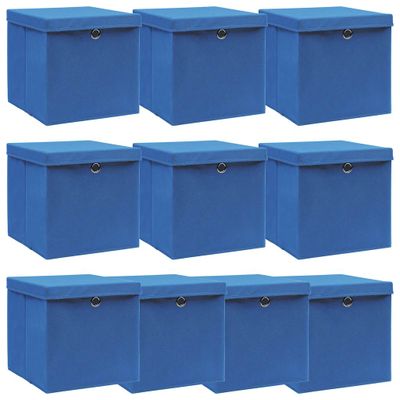 vidaXL Úložné boxy s vekom 10 ks, modré 32x32x32 cm, látka