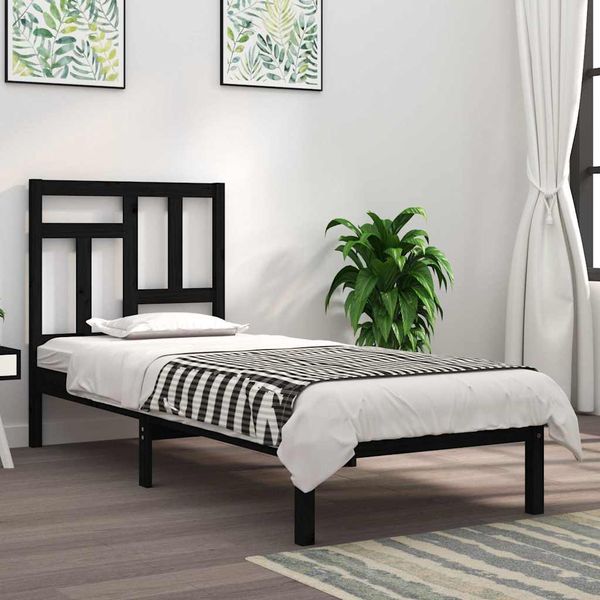 vidaXL Posteľný rám čierny drevený masív 75x190cm malé jednolôžko