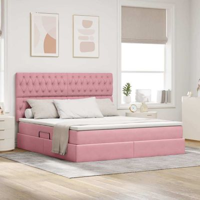 vidaXL Postel s úložným prostorem a matrací Ružová 180 x 200 cm Zamat