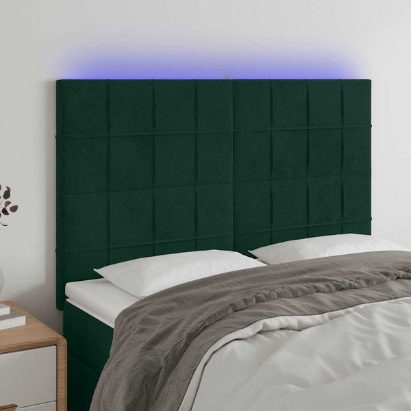 vidaXL Čelo postele s LED tmavozelené 144x5x118/128 cm zamat