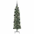 vidaXL Umelý chudý vianočný strom Zelená a biela 150 cm
