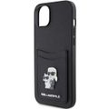 Púzdro Karl Lagerfeld pre iPhone 15 6,1" KLHCP15SSAPKCNPK čierny tvrdý obal Saffiano s držiakom kariet Karl&Choupette Metal Pin
