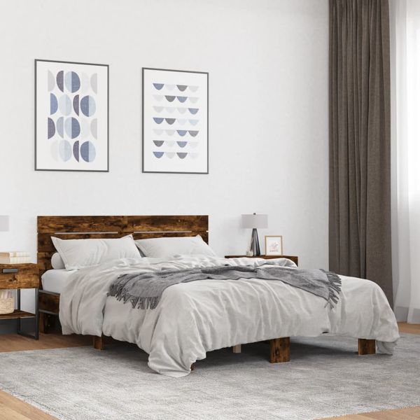 vidaXL Posteľný rám dymový dub 120x200 cm kompozitné drevo a kov