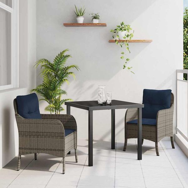 vidaXL Záhradný jedálenský set s vankúšom 3 pcs Sivá polyratan