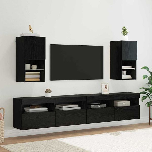 vidaXL Nástenné TV skrinky s LED 2 pcs Čierny dub 30,5 x 30 x 60 cm
