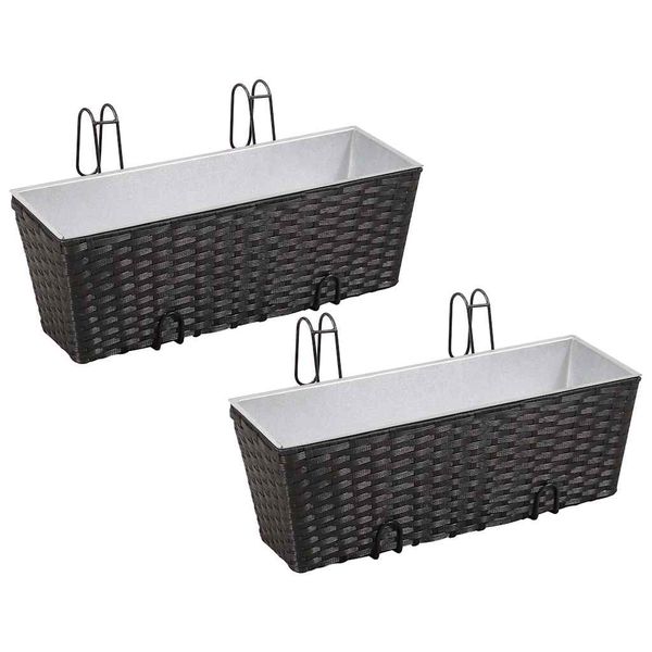 Sada ratanových trapézových kvetináčov pre balkón, 50 cm, 2 ks, čierne
