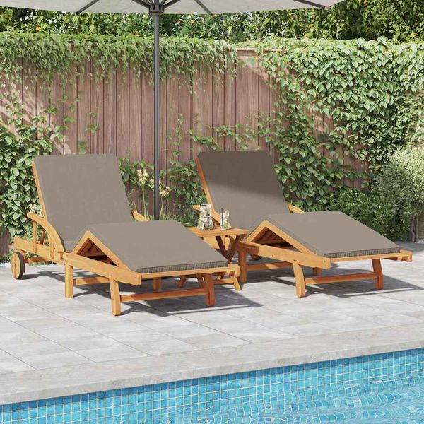 vidaXL Lehátko 3 pcs Sivohnedá 200 x 67 x 84 cm Pevné akáciové drevo