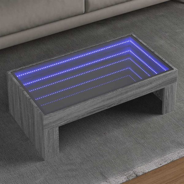 vidaXL Konferenčný stolík s nekonečnými LED sivý sonoma 90x50x30 cm