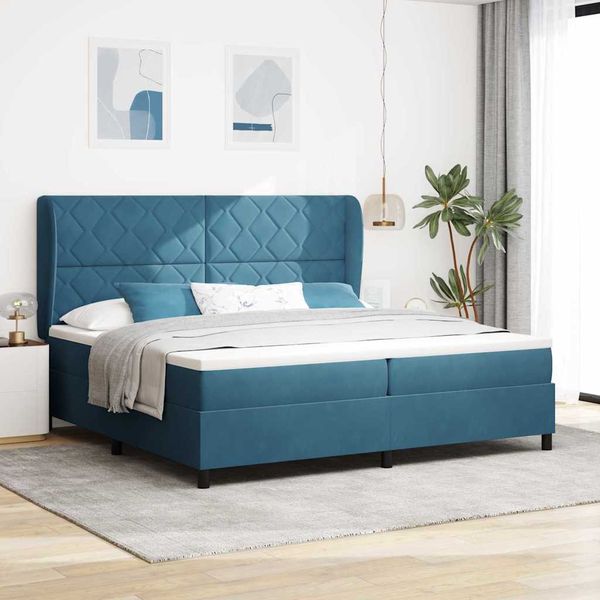 vidaXL Posteľ s pružinovým rámom Tmavomodrá 200 x 200 cm Zamat