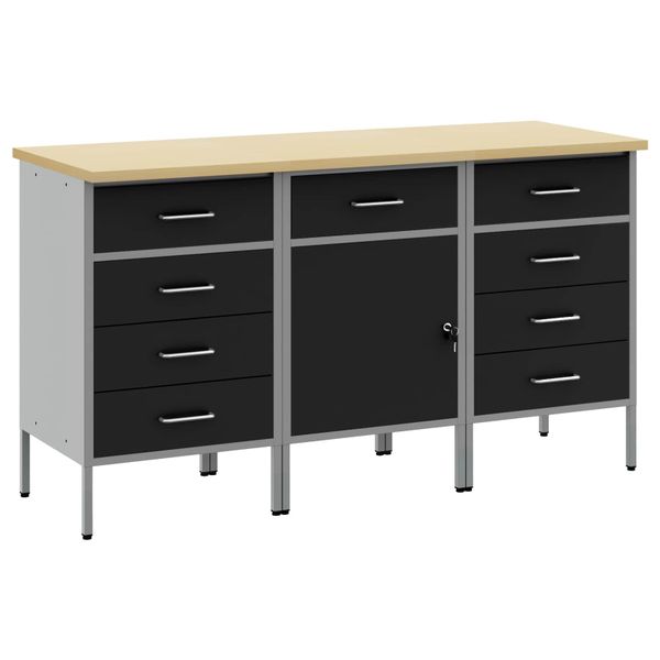 vidaXL Pracovná skrinka so zámkom 3 pcs Čierna a Šedá 150 x 55 x 85 cm