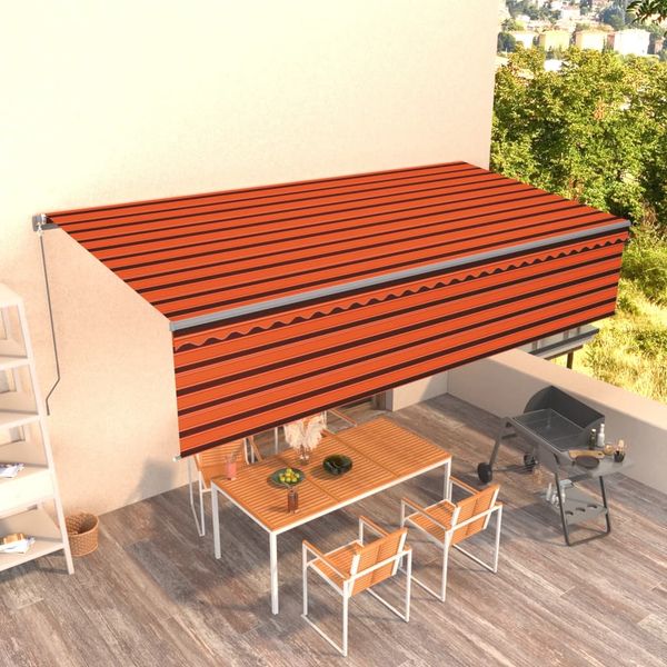 vidaXL Ručne zaťahovacia markíza s tienidlom 6x3m oranžovo-hnedá