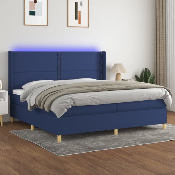 vidaXL Posteľ boxsping s matracom a LED modrá 200x200 cm látka