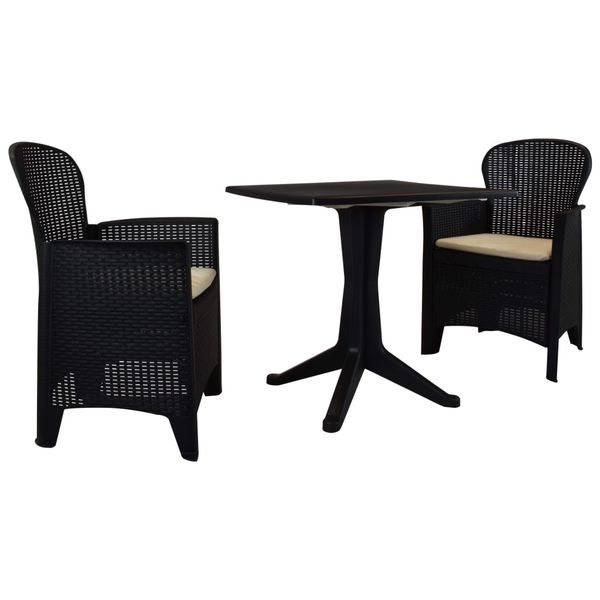 vidaXL 3-dielna bistro súprava, plast ratan, antracitová