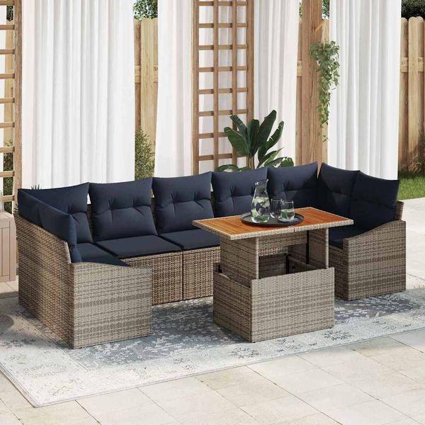vidaXL Súprava záhradných pohoviek s úložiskom 8 pcs Sivá Poly ratan