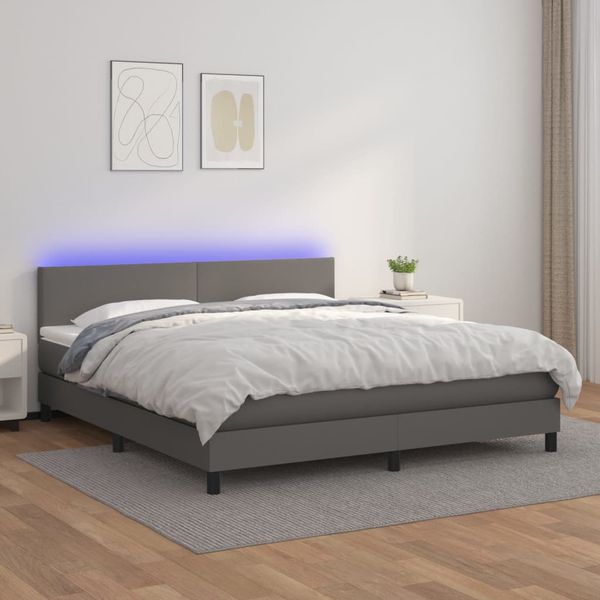 vidaXL Boxspring posteľ s matracom a LED sivá 180x200 cm umelá koža