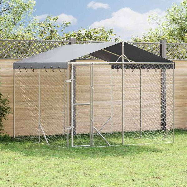 vidaXL Vonkajší koterec pre psov so strechou strieborný 3x3x2,5 m oceľ