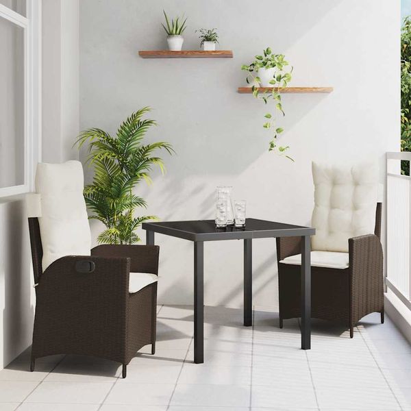 vidaXL Záhradný jedálenský set s vankúšom 3 pcs Hnedá polyratan