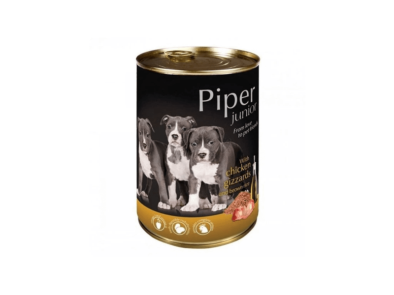 PIPER 11802405 JUNIOR konzerva pre šteniatka - kurací žalúdok/hnedá ryža, 400g