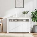 vidaXL Komoda s LED svetlami biela a dub sonoma 115,5x30x75 cm