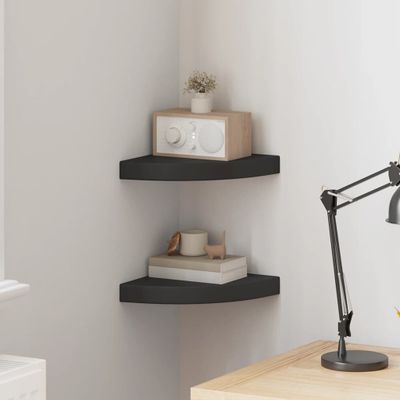 vidaXL Plávajúce rohové police 2 ks, čierne 25x25x3,8 cm, MDF