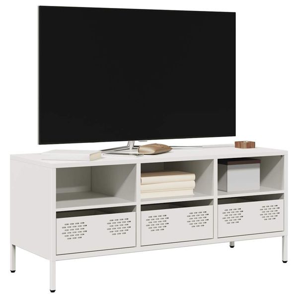 vidaXL TV skrinka biela 101,5x39x43,5 cm oceľ valcovaná za studena