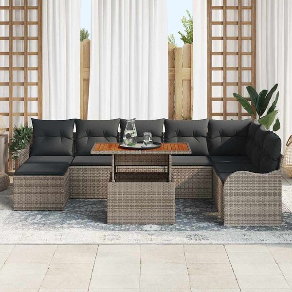 vidaXL Súprava záhradných pohoviek s úložiskom 9 pcs Sivá Poly ratan