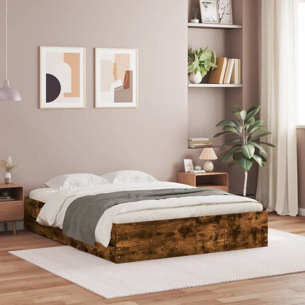 vidaXL Posteľný rám so zásuvkami dymový dub 140x200cm kompozitné drevo