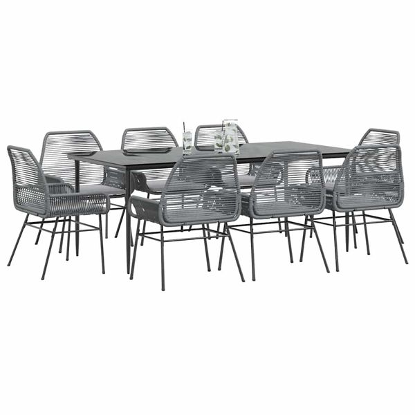 vidaXL 9-dielna záhradná jedálenská súprava+podložky, sivá, polyratan