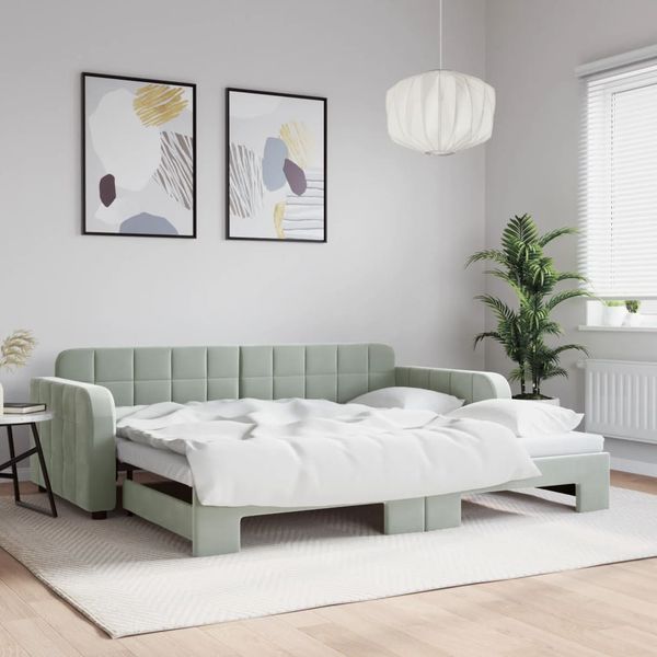 vidaXL Denná posteľ s rozkladacou posteľou bledosivá 90x200 cm zamat