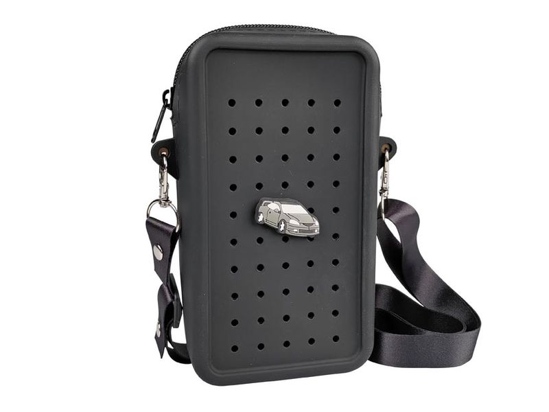 Gifty - Silikónová crossbody taštička čierna a ozdobný pin