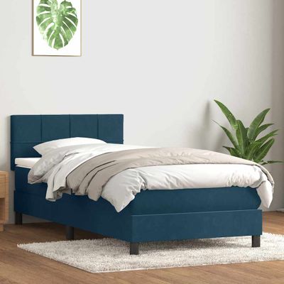 vidaXL Posteľný rám boxsping s matracom tmavomodrý 80x210 cm zamat