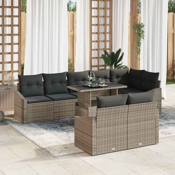 vidaXL Súprava záhradných pohoviek s vankúšom 9 pcs Sivá polyratan