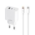 Nabíjačka Maxlife MXTC-06-20AC PD QC 1x USB-C 1x USB 20W biela + kábel USB-C - Lightning 20W