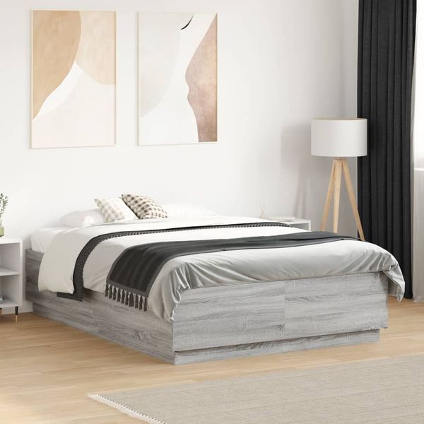 vidaXL Posteľný rám sivý dub sonoma 135x190 cm kompozitné drevo
