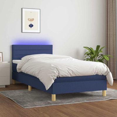 vidaXL Posteľ boxsping s matracom a LED modrá 90x190 cm látka