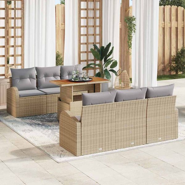 vidaXL Súprava záhradných pohoviek s úložiskom 7 pcs Béžová Poly ratan