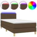 vidaXL Posteľ boxsping s matracom a LED tmavohnedá 90x200 cm látka
