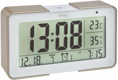 60.2540.53 TFA MELODY Digitálny rádiom riadený budík s rôznymi tónmi budenia, bielo-šampaň