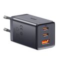 Sieťová nabíjačka Baseus GaN5, 2x USB-C + USB, 65 W + kábel 1 m (sivá)