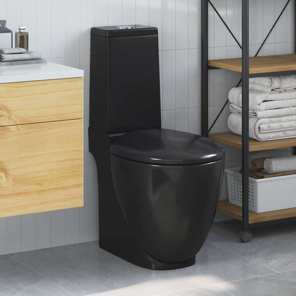 vidaXL Keramická toaleta/WC do kúpeľne, okrúhla, spodný odtok, čierna