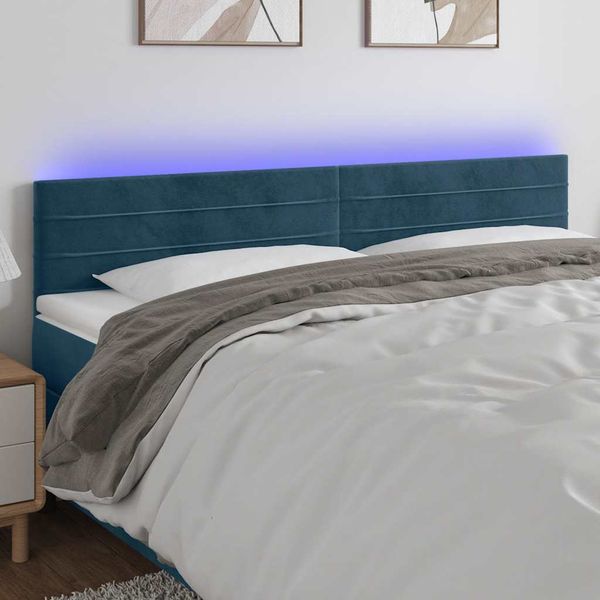vidaXL Čelo postele s LED tmavomodrá 200x5x78/88 cm zamat