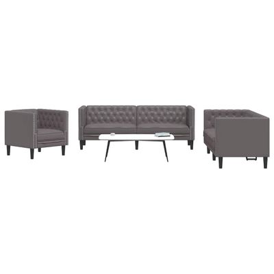 vidaXL 3-dielna súprava sedacej súpravy Chesterfield sivá, umelá koža