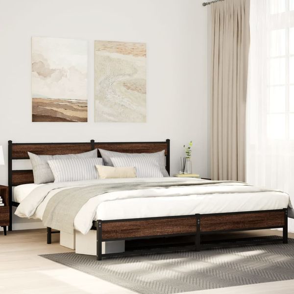 vidaXL Kovový posteľný rám bez matraca hnedý dub 180x200 cm