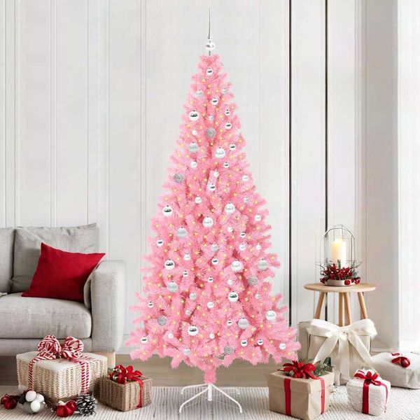 vidaXL Vianočný stromček s 300 LED-i so stojanom Ružová 210 cm PVC